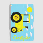 Yellow Tractor Design Personalised ゴルフタオル (正面)