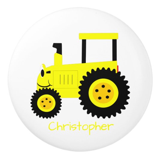 Yellow Tractor Design Personalised セラミックノブ (正面)