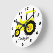 Yellow Tractor Design Personalised ラウンド壁時計 (傾斜)