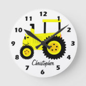 Yellow Tractor Design Personalised ラウンド壁時計 (正面)