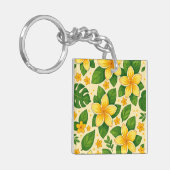 Yellow Tropical Flowers with Lush Green Leaves キーホルダー (正面左)