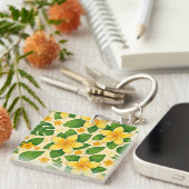 Yellow Tropical Flowers with Lush Green Leaves キーホルダー (正面右)