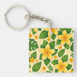 Yellow Tropical Flowers with Lush Green Leaves キーホルダー