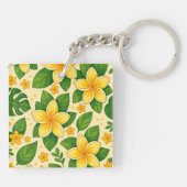 Yellow Tropical Flowers with Lush Green Leaves キーホルダー (裏面)