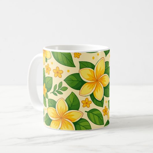 Yellow Tropical Flowers with Lush Green Leaves コーヒーマグカップ (正面左)
