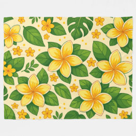 Yellow Tropical Flowers with Lush Green Leaves フリースブランケット