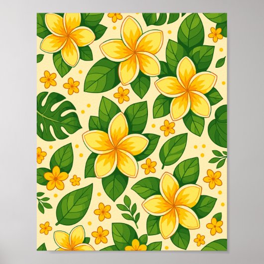 Yellow Tropical Flowers with Lush Green Leaves ポスター (正面)