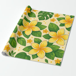 Yellow Tropical Flowers with Lush Green Leaves ラッピングペーパー
