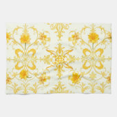 Yellow Tulip Damask Easter Kitchen Towel キッチンタオル (横)