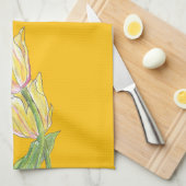 Yellow Tulips on Golden Background Kitchen Towel キッチンタオル (四つ折り)