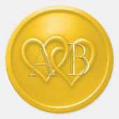 Yellow Two Hearts Intertwined Monogram Wedding ラウンドシール (正面)