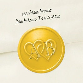 Yellow Two Hearts Intertwined Monogram Wedding ラウンドシール