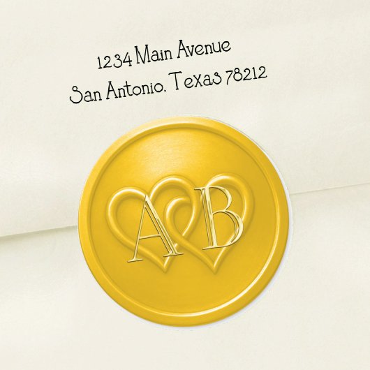 Yellow Two Hearts Intertwined Monogram Wedding ラウンドシール
