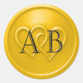 Yellow Two Hearts Intertwined Wedding Black  ラウンドシール (正面)