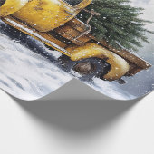 Yellow Vintage Pickup Truck Christmas Tree ラッピングペーパー (角)