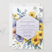 Yellow Violet Botanical Whimsy Wedding 招待状 (正面)