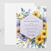 Yellow Violet Botanical Whimsy Wedding 招待状 (正面/裏面)