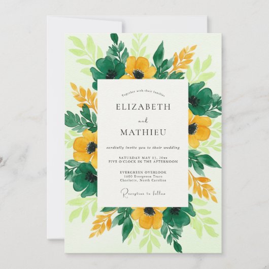 Yellow Vivid Botanical Spring Wedding 招待状 (正面)