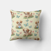 Yellow Watercolor Puppies and Butterflies クッション (裏面)