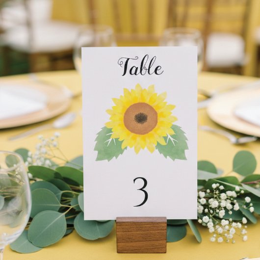 Yellow Watercolor Sunflower Wedding  テーブルナンバー