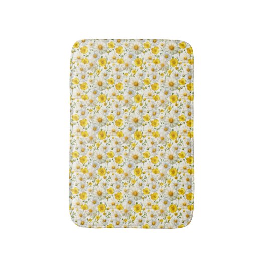 Yellow Watercolor Wildflower Pattern バスマット (正面縦)