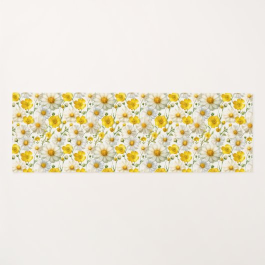 Yellow Watercolor Wildflower Pattern  ヨガマット (正面(横))