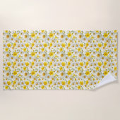 Yellow Watercolor Wildflower Pattern Name ビーチタオル (正面)