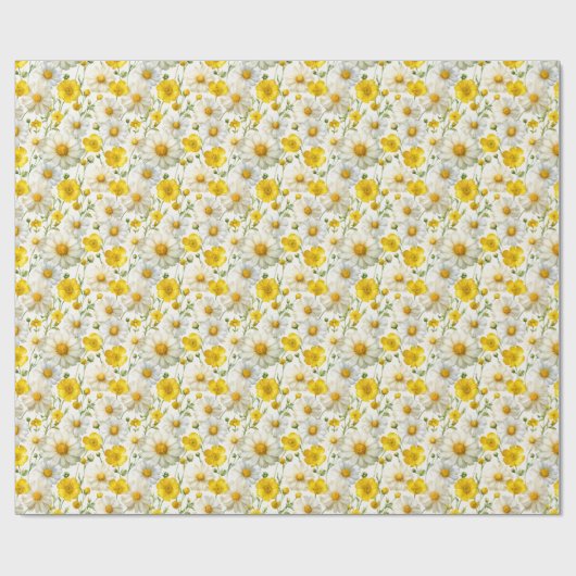 Yellow Watercolor Wildflowers Pattern  ラッピングペーパー (フラット)