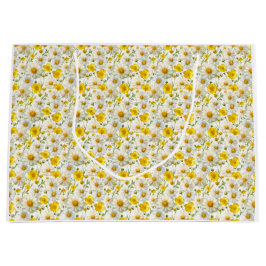 Yellow Watercolor Wildflowers Pattern  ラージペーパーバッグ