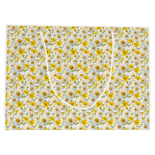Yellow Watercolor Wildflowers Pattern  ラージペーパーバッグ (裏面)
