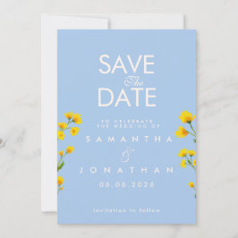 Yellow watercolor wildflowers save the date 招待状