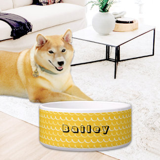 Yellow Waves Pattern Ceramic Pet Bowl ボウル