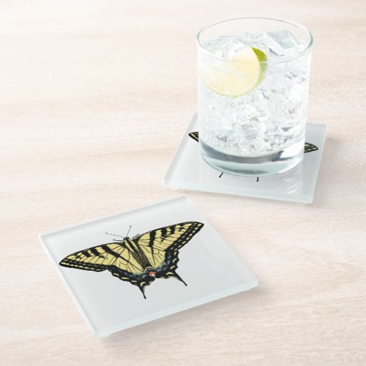Yellow Western Swallowtail Butterfly Customizeable ガラスコースター (アングル)