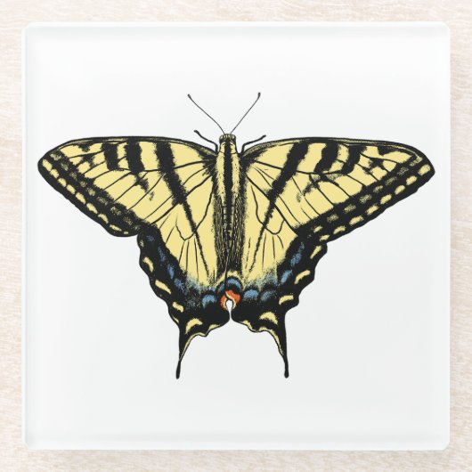 Yellow Western Swallowtail Butterfly Customizeable ガラスコースター (正面)