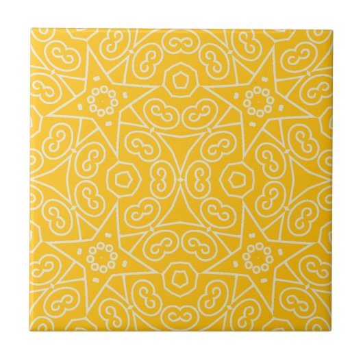 Yellow & White Abstract Geometric Pattern  タイル (正面)