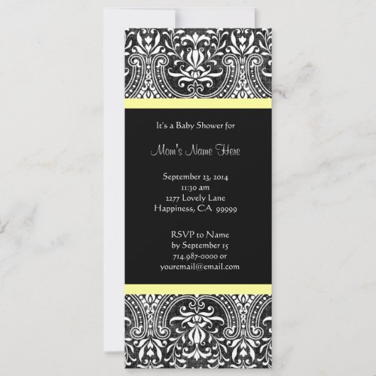 Yellow White Black Damask Baby Shower Invitations 招待状 (正面)