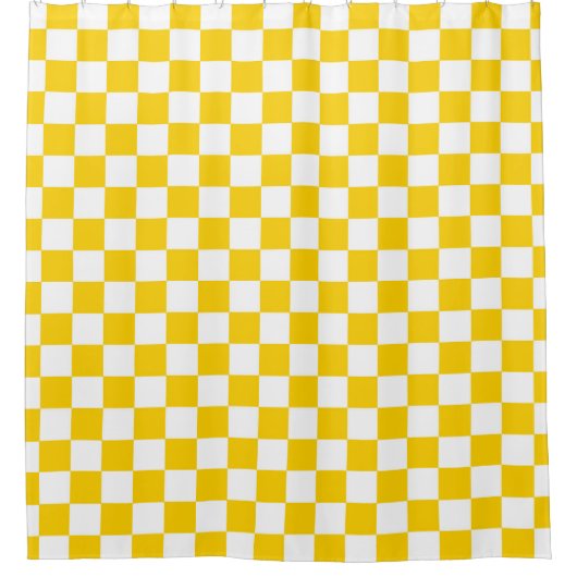 Yellow White Checkered Check Pattern シャワーカーテン (正面)