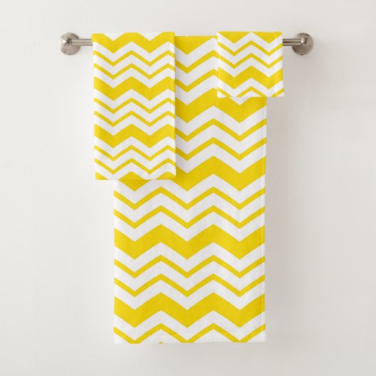Yellow White Chevron Zigzag Pattern Design  バスタオルセット (インサイチュ)
