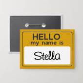 Yellow White Custom Name Hello My Name Is 缶バッジ (正面/裏面)