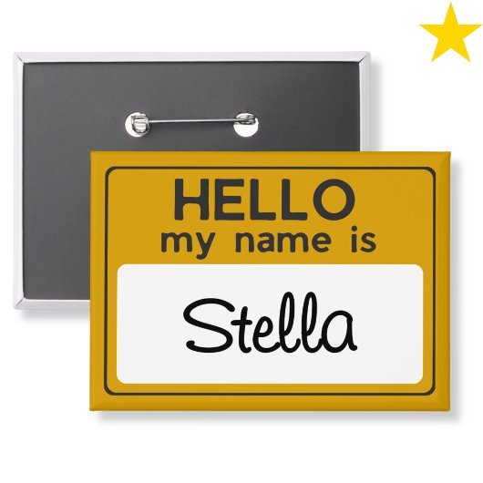 Yellow White Custom Name Hello My Name Is 缶バッジ