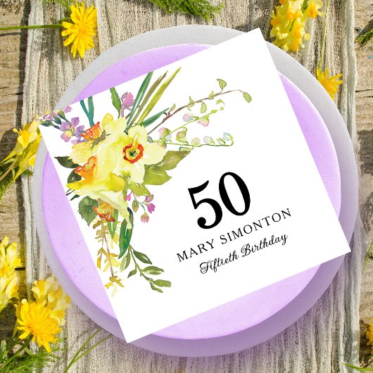 Yellow White Daffodil 50th Birthday Party スタンダードランチョンナプキン