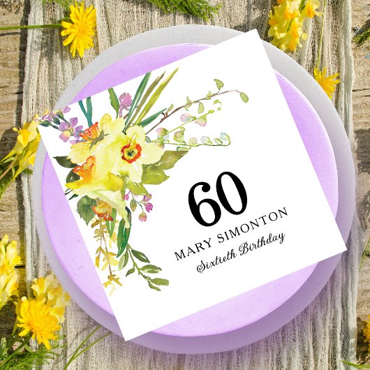 Yellow White Daffodil 60th Birthday Party  スタンダードランチョンナプキン
