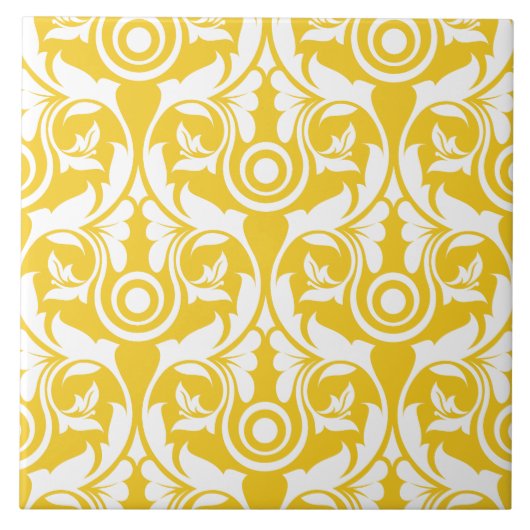 Yellow &white elegant floral pattern タイル (正面)