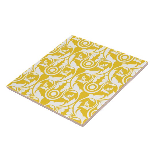 Yellow &white elegant floral pattern タイル (側面)