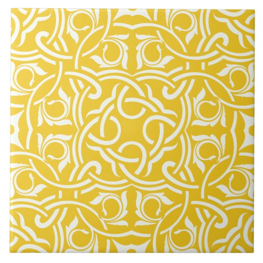 Yellow &white elegant intricate floral pattern タイル (正面)