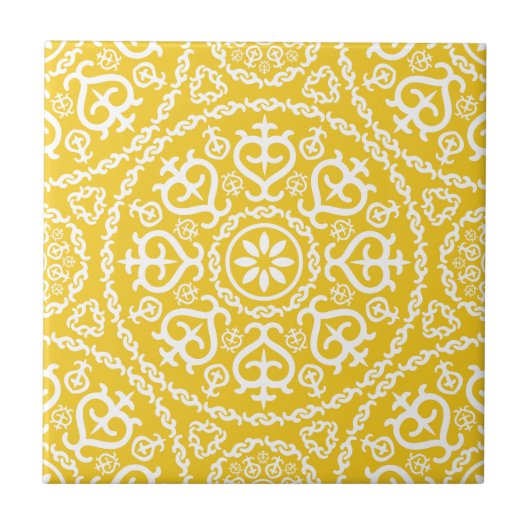 Yellow &white elegant intricate geometric pattern タイル (正面)