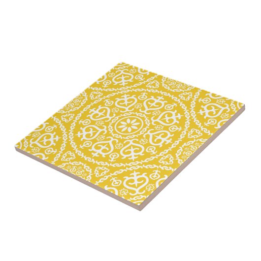 Yellow &white elegant intricate geometric pattern タイル (側面)