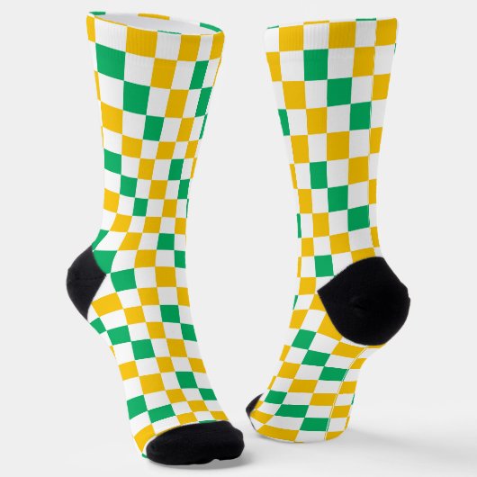 Yellow White Green Checkered Design  ソックス (傾斜あり)