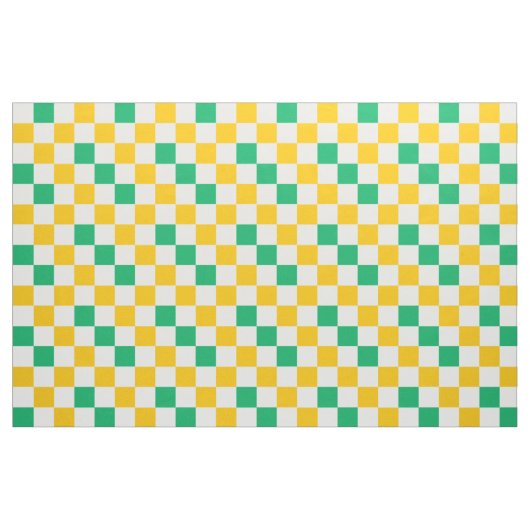 Yellow White Green Checkered Design  ファブリック (ファットクウォーター)