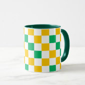 Yellow White Green Checkered Design  マグカップ (正面右)